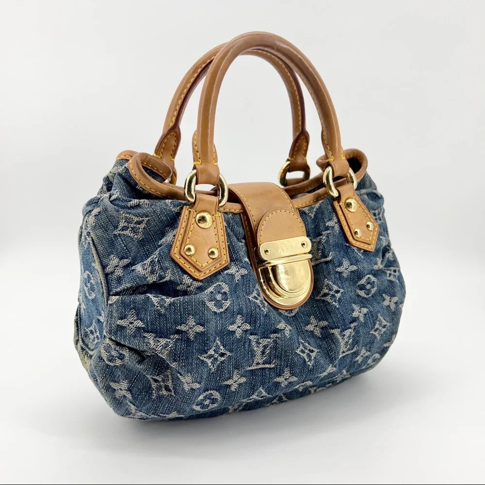 Louis Vuitton Denim Monogram Satchel with Tan Leather Trim